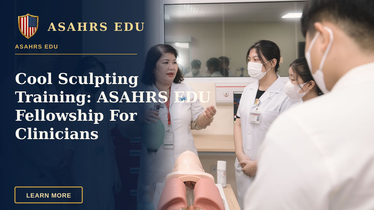Cool Sculpting Training: ASAHRS EDU Fellowship For Clinicians — Group of medical students practicing skills with a training mannequin in a classroom setting.