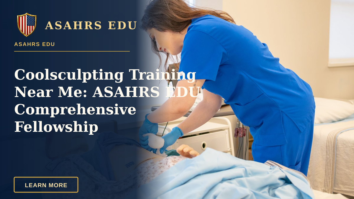 Coolsculpting Training Near Me: ASAHRS EDU Comprehensive Fellowship — A nurse in blue scrubs practicing medical procedures on a hospital training manikin.