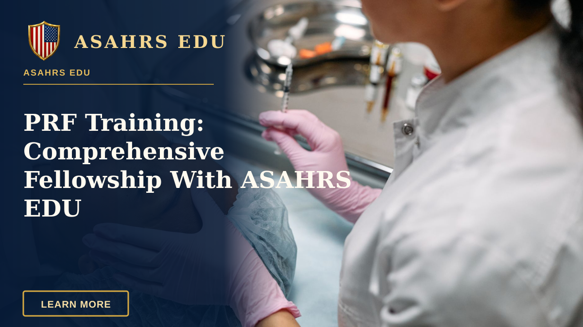 PRF Training: Comprehensive Fellowship With ASAHRS EDU — Professional administering skincare treatment with syringe indoors.