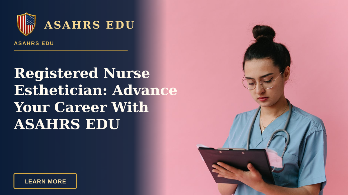 Registered Nurse Esthetician: Advance Your Career With ASAHRS EDU — Professional nurse reviewing patient notes on clipboard with pink background, in studio setup.