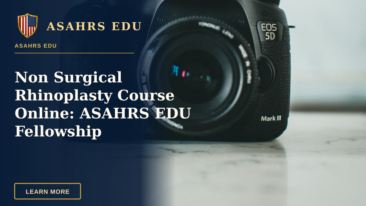 Non Surgical Rhinoplasty Course Online: ASAHRS EDU Fellowship — High-quality Canon DSLR camera displayed elegantly on a marble surface.