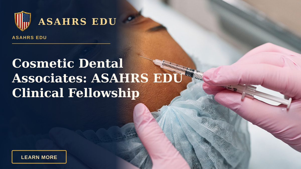 Cosmetic Dental Associates: ASAHRS EDU Clinical Fellowship — Close-up of a woman receiving a cosmetic injection on her forehead in a clinical setting.