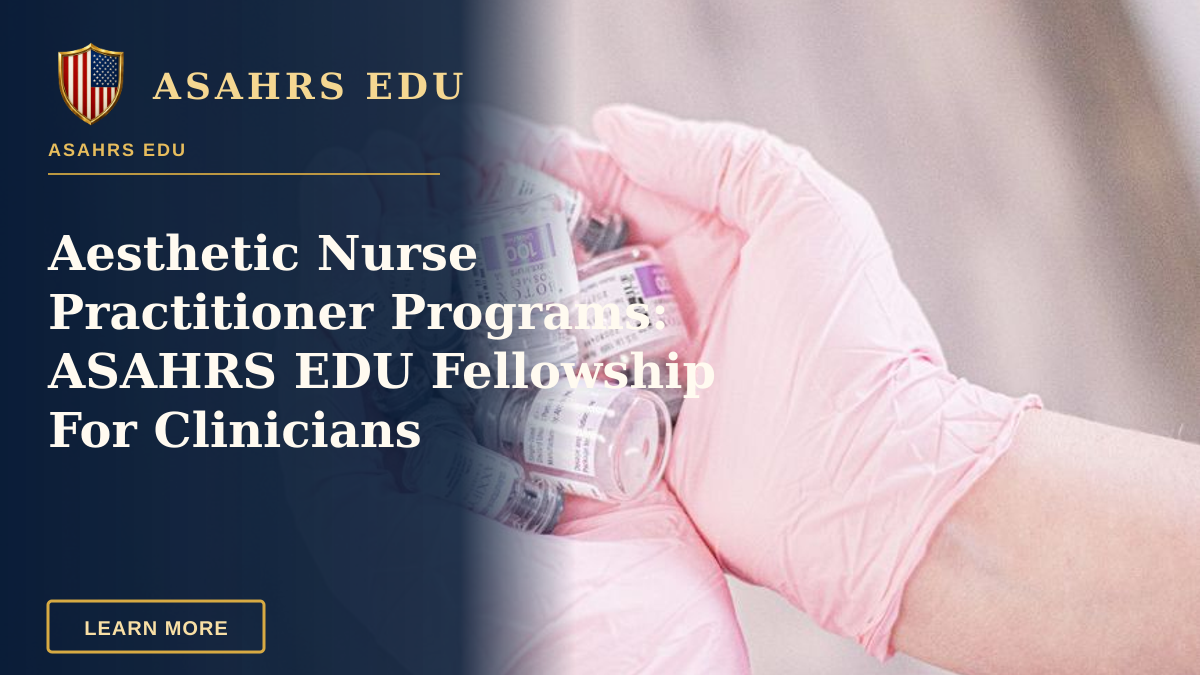 Aesthetic Nurse Practitioner Programs: ASAHRS EDU Fellowship For Clinicians — Aesthetic nurse wearing pink gloves holding vials of injectable treatments, symbolizing modern beauty care.