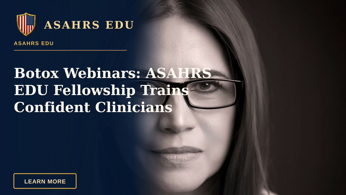 Botox Webinars: ASAHRS EDU Fellowship Trains Confident Clinicians — Portrait of a professional woman with glasses, emphasizing a confident and intelligent expression.