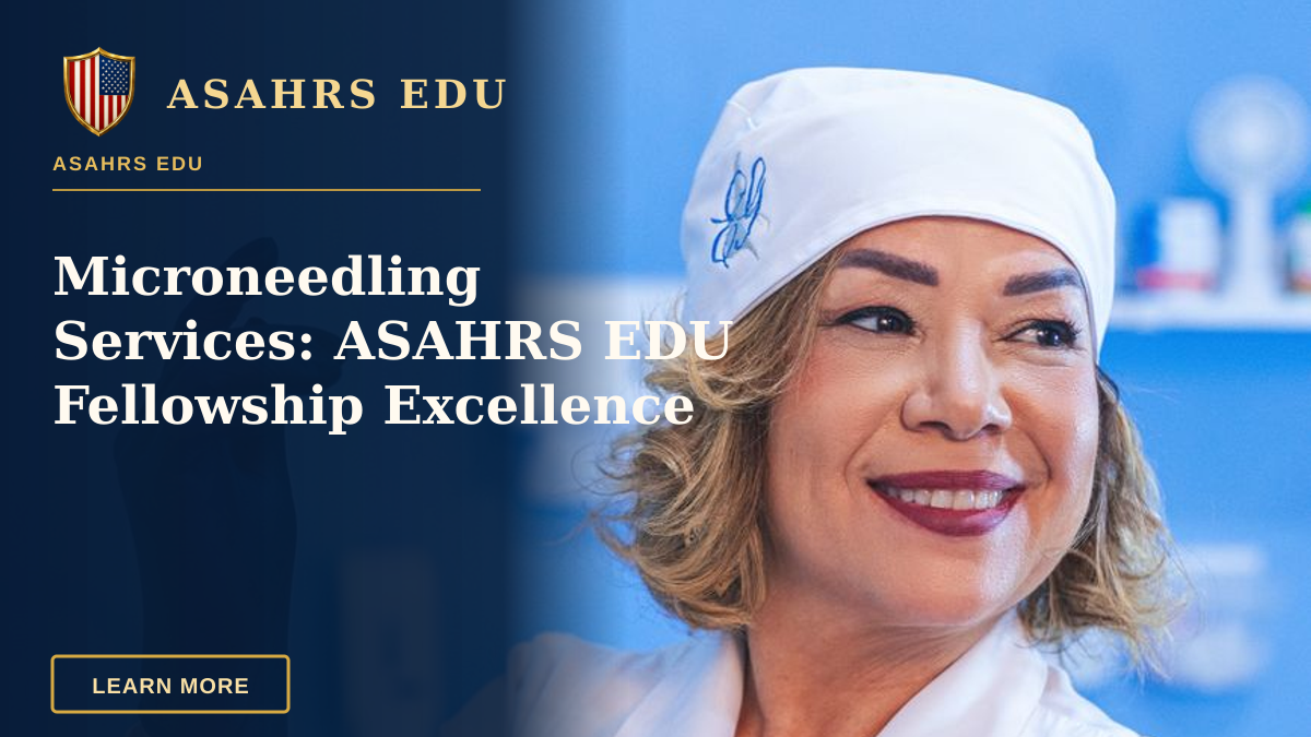 Microneedling Services: ASAHRS EDU Fellowship Excellence — Female doctor wearing gloves in a medical clinic, ready for a procedure.