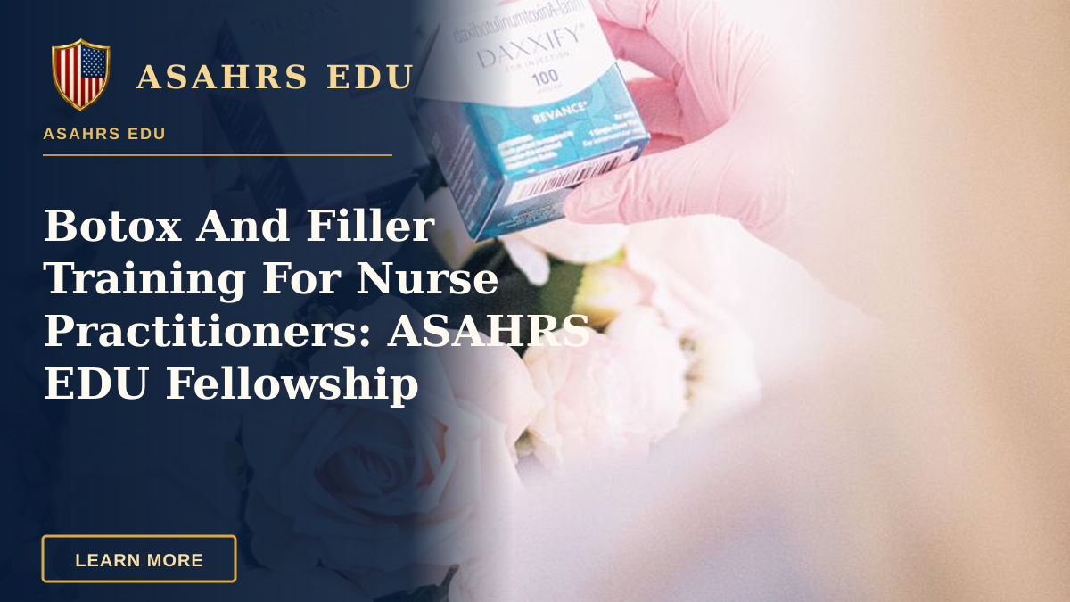 Botox And Filler Training For Nurse Practitioners: ASAHRS EDU Fellowship — Hands wearing pink gloves holding dermal filler boxes over floral arrangement in a clinic.