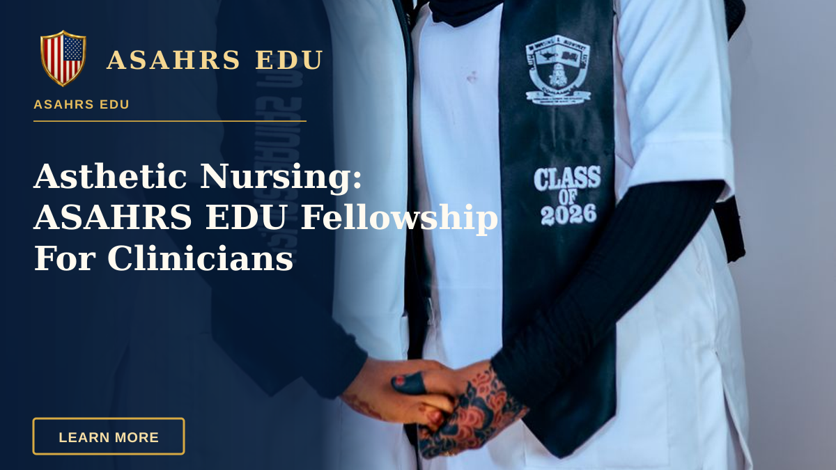 Asthetic Nursing: ASAHRS EDU Fellowship For Clinicians — Two female nursing graduates smiling and celebrating their success.