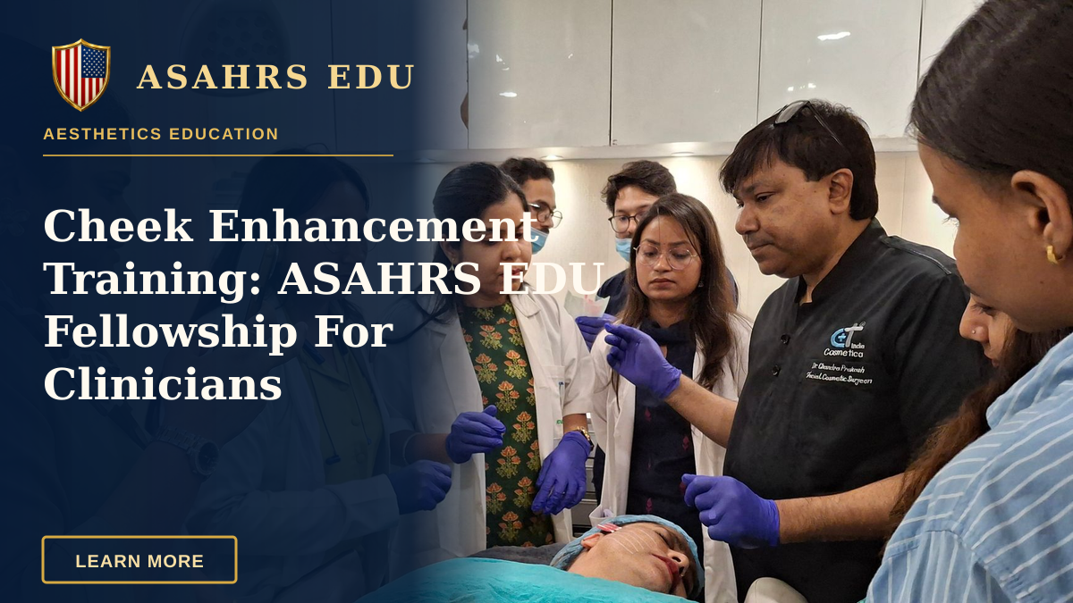 Cheek Enhancement Training: ASAHRS EDU Fellowship For Clinicians — Dermatologists in training perform a procedure under supervision in a clinical setting.