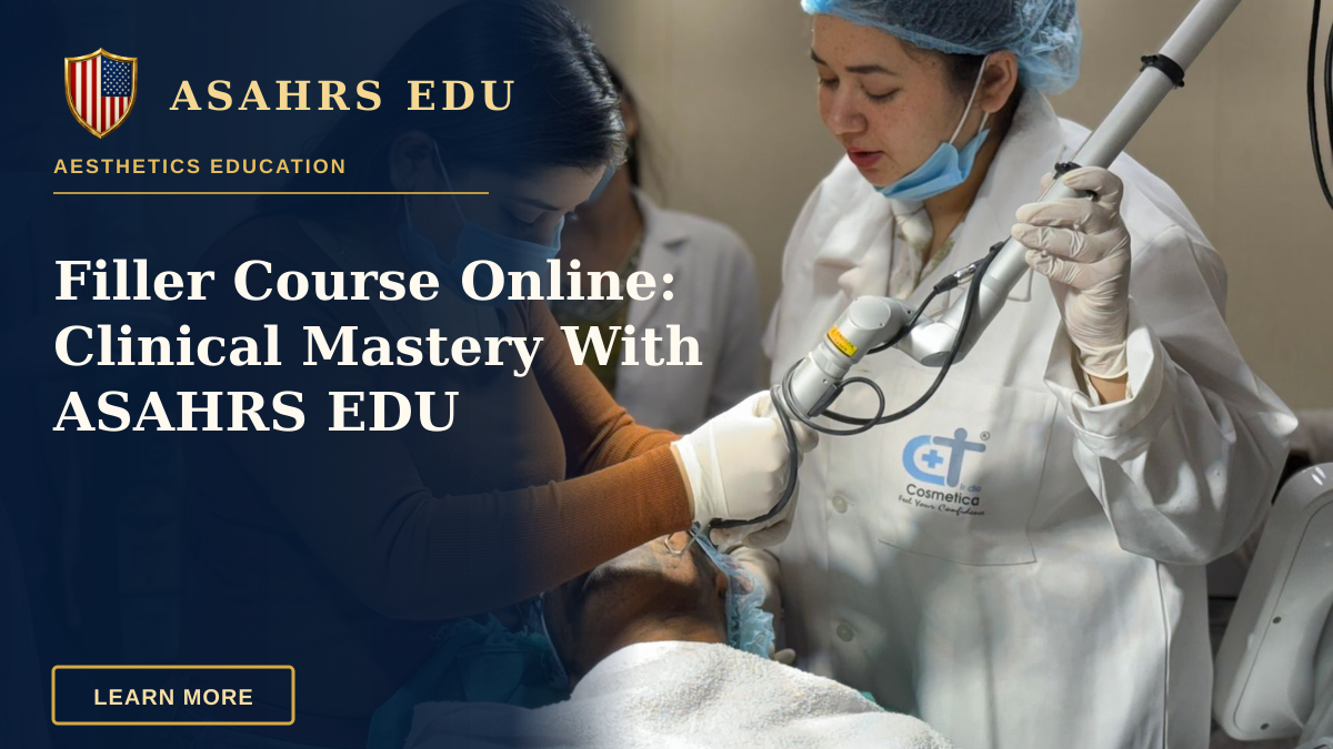 Filler Course Online: Clinical Mastery With ASAHRS EDU — A beautician administering cosmetic treatment to client in clinic.