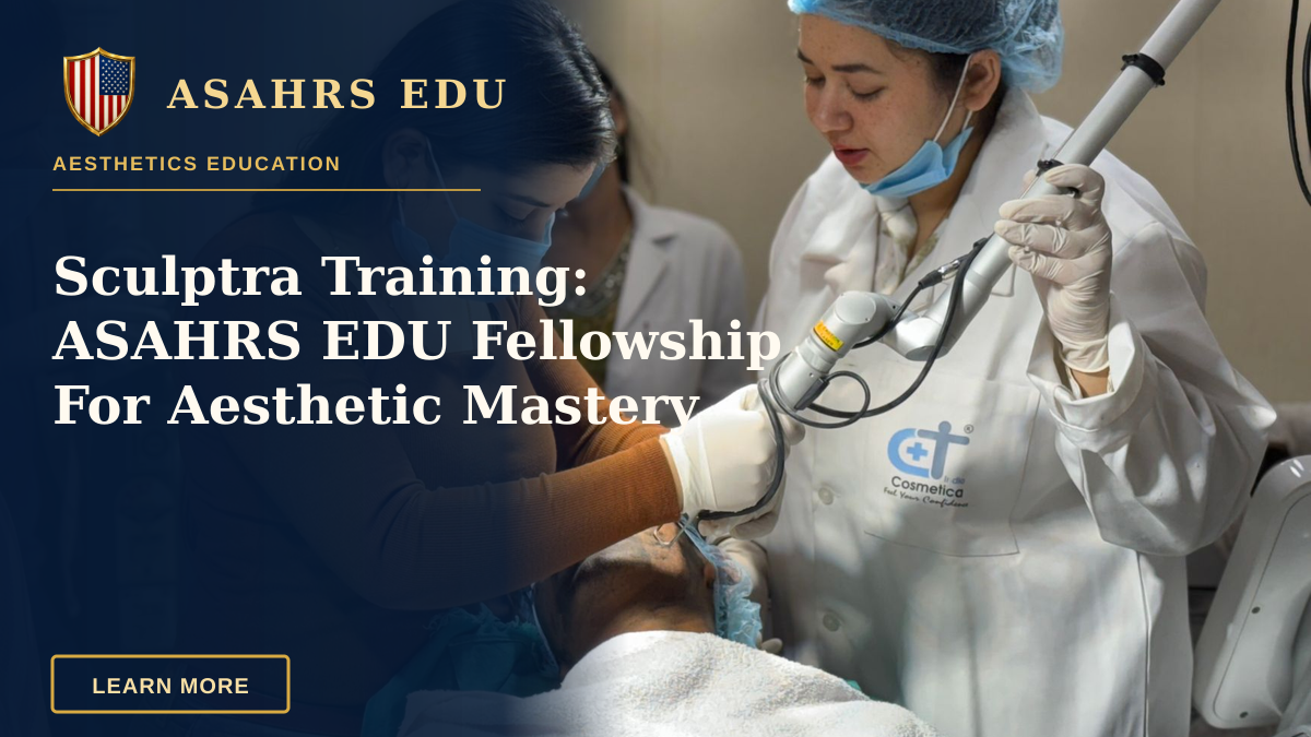 Sculptra Training: ASAHRS EDU Fellowship For Aesthetic Mastery — A beautician administering cosmetic treatment to client in clinic.