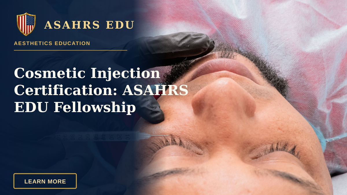 Cosmetic Injection Certification: ASAHRS EDU Fellowship — Man receiving facial treatment with syringe in medical facility.