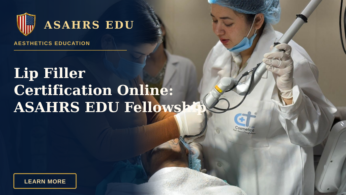 Lip Filler Certification Online: ASAHRS EDU Fellowship — A beautician administering cosmetic treatment to client in clinic.