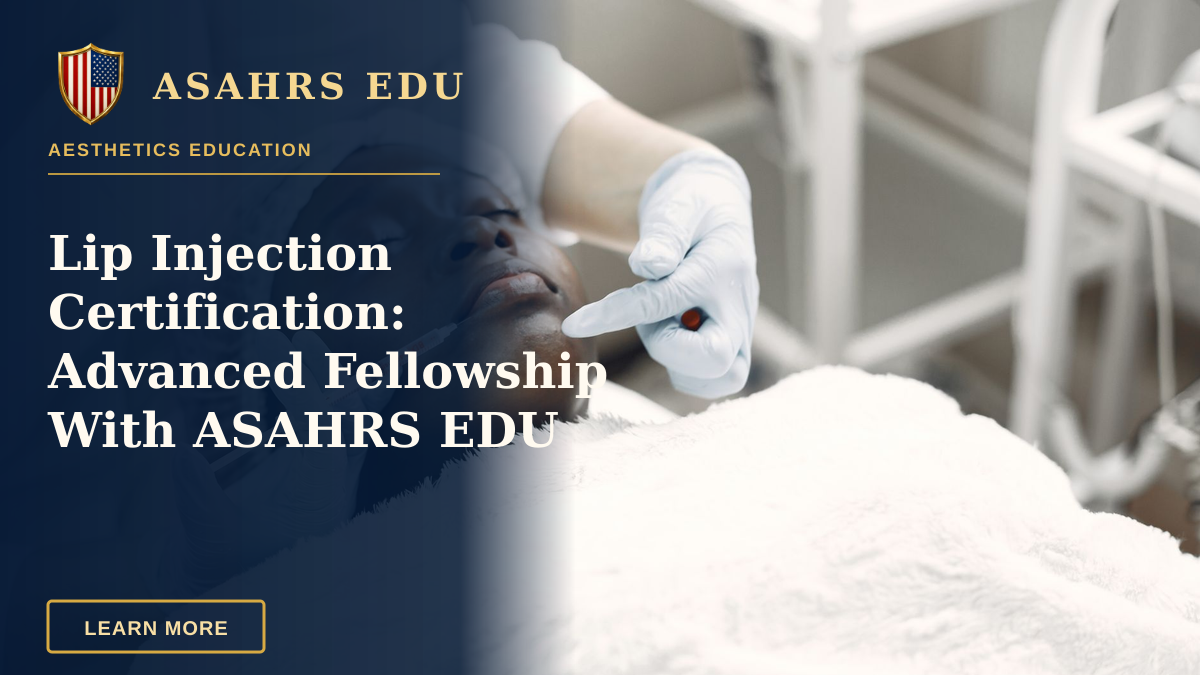 Lip Injection Certification: Advanced Fellowship With ASAHRS EDU — A woman receiving a cosmetic injection with syringe in a medical setting.