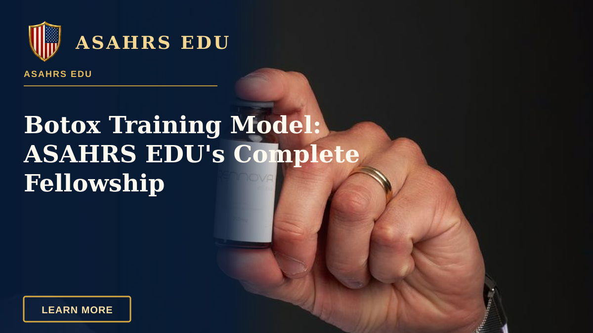 Botox Training Model: ASAHRS EDU's Complete Fellowship — A hand in a white shirt holding a cosmetic bottle, concept of skincare or cosmetics.