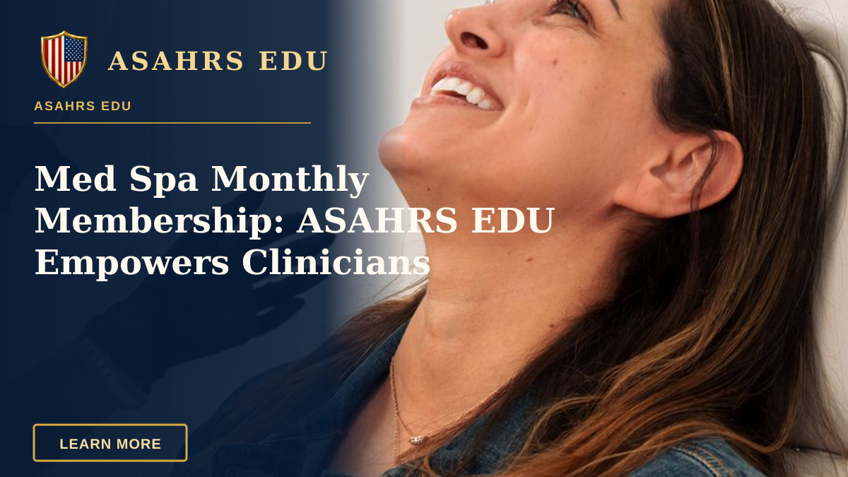 Med Spa Monthly Membership: ASAHRS EDU Empowers Clinicians — A woman in a denim jacket smiles as she receives a cosmetic injection in a med spa setting.