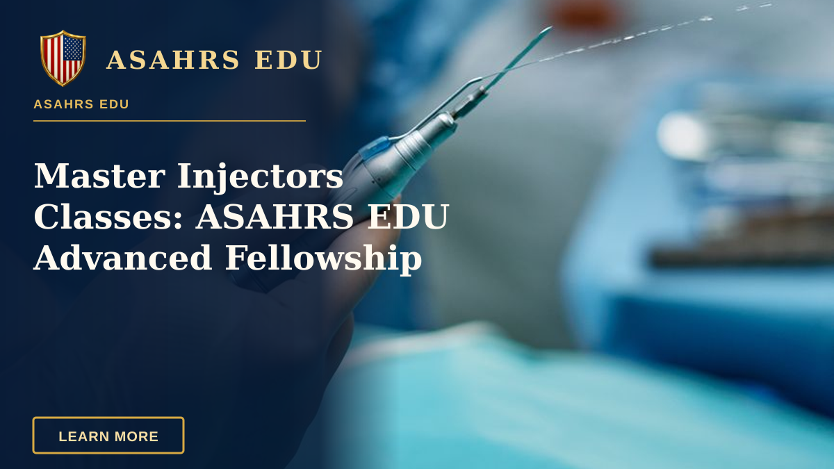 Master Injectors Classes: ASAHRS EDU Advanced Fellowship — Detailed view of a surgeon's hand using a surgical tool in a hospital setting.
