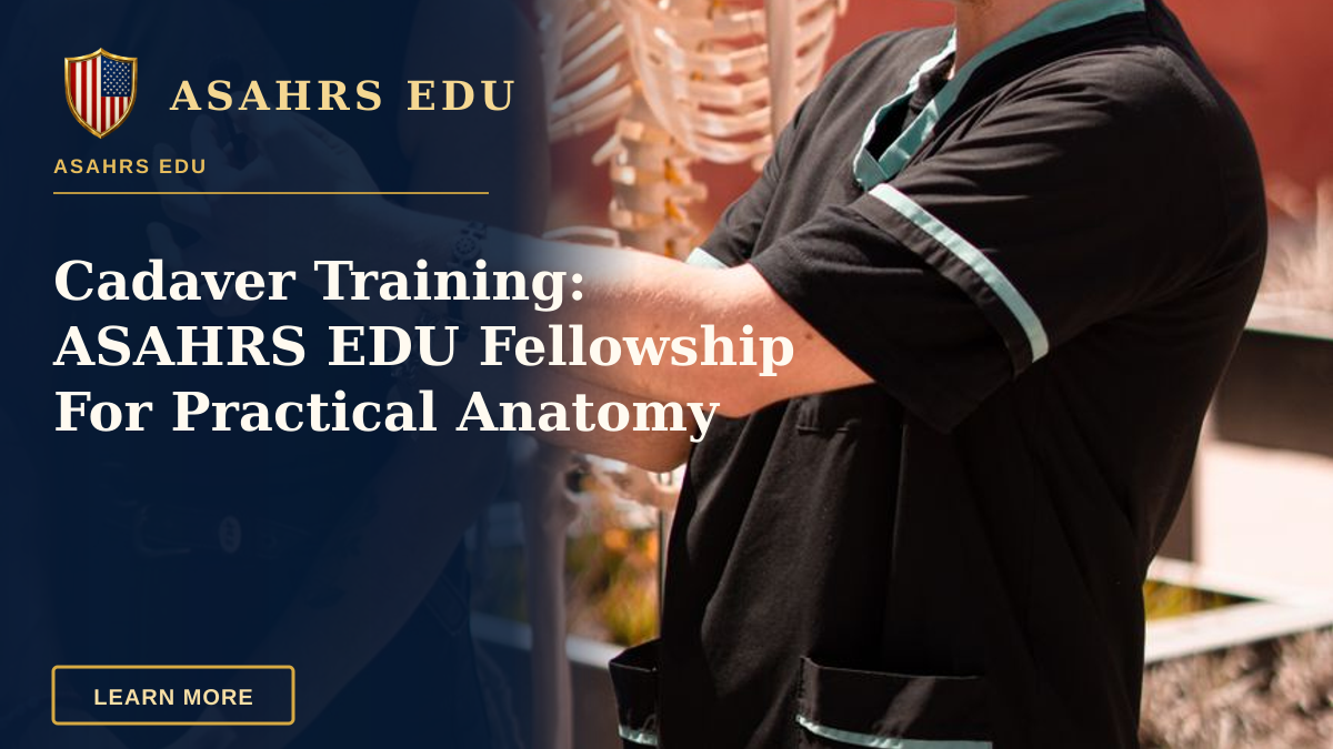 Cadaver Training: ASAHRS EDU Fellowship For Practical Anatomy — Two medical students study a human skeleton outdoors, explaining anatomy concepts under bright sunlight.