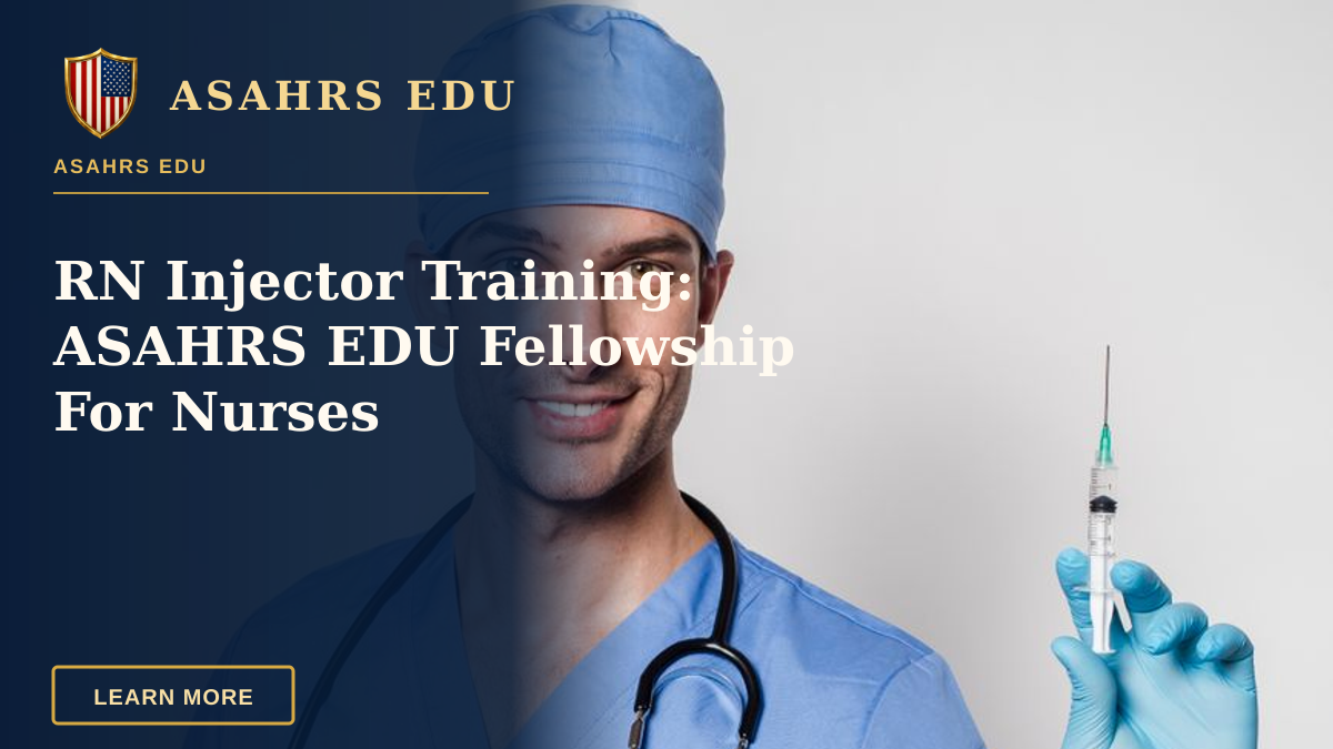 RN Injector Training: ASAHRS EDU Fellowship For Nurses — Glad male in latex blue medical gloves with stethoscope smiling and looking at camera on white background