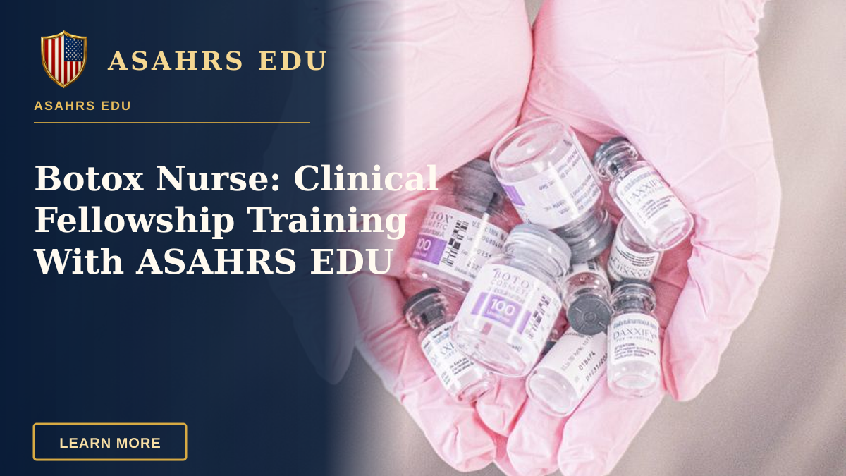 Botox Nurse: Clinical Fellowship Training With ASAHRS EDU — Close-up of hands in pink gloves holding cosmetic treatment vials, symbolizing modern aesthetics.