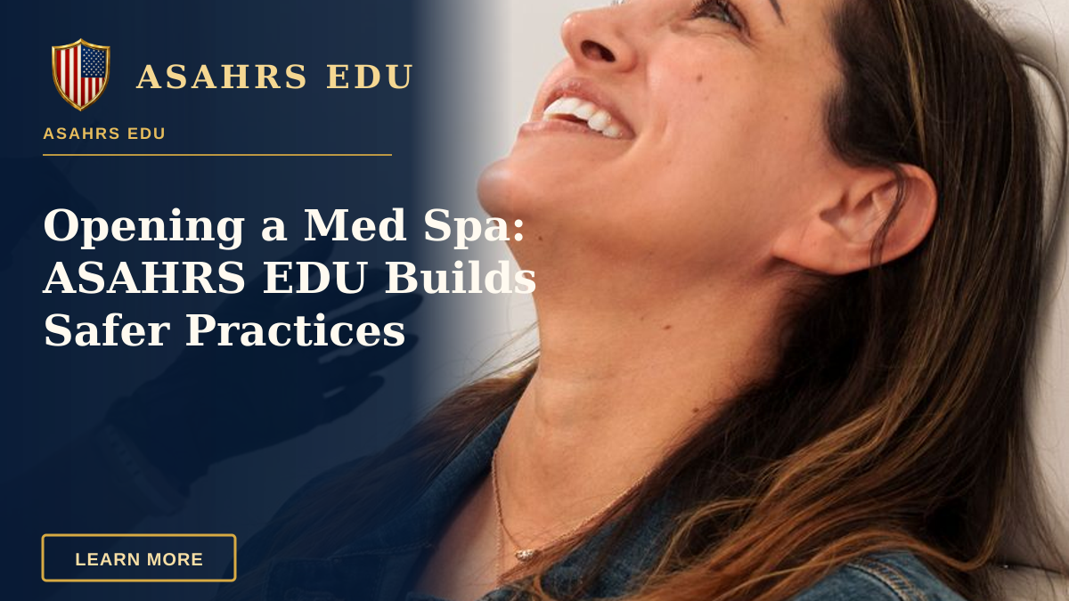 Opening a Med Spa: ASAHRS EDU Builds Safer Practices — A woman in a denim jacket smiles as she receives a cosmetic injection in a med spa setting.