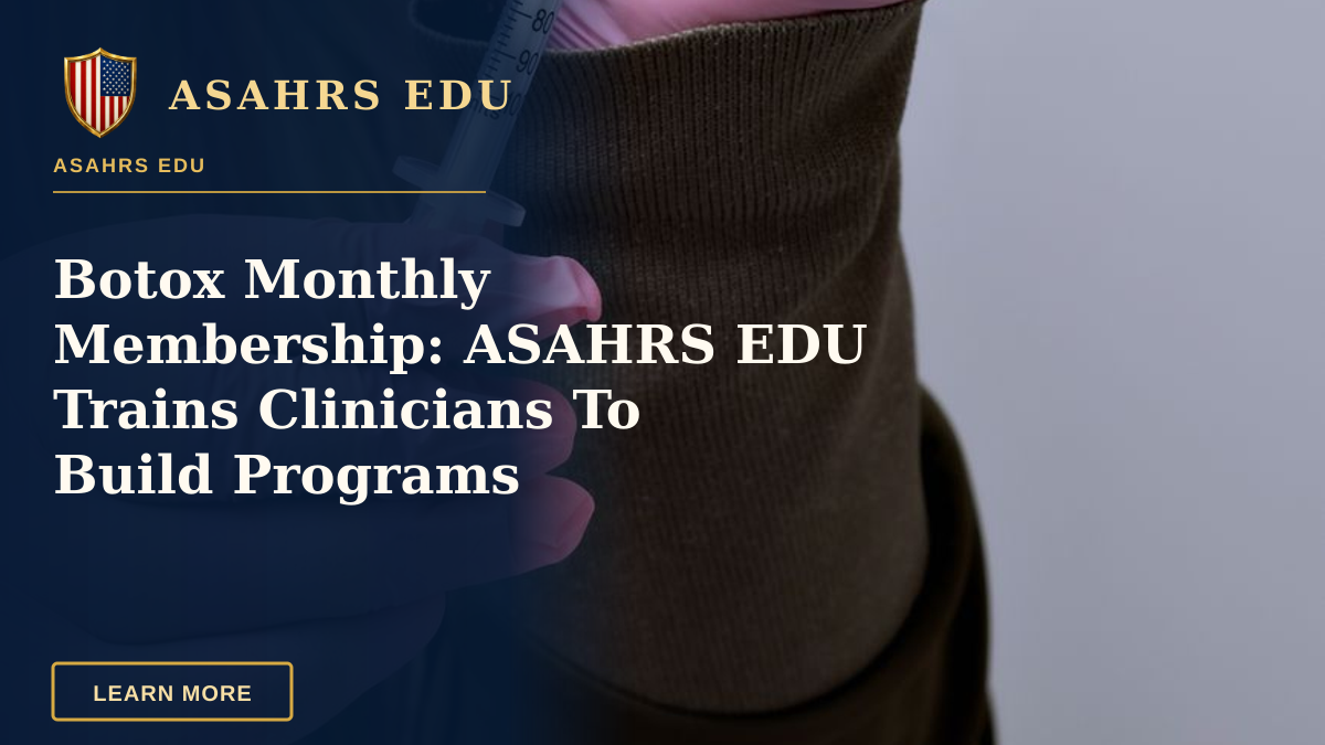 Botox Monthly Membership: ASAHRS EDU Trains Clinicians To Build Programs — A healthcare professional prepares a syringe with a vial, highlighting medical procedure.