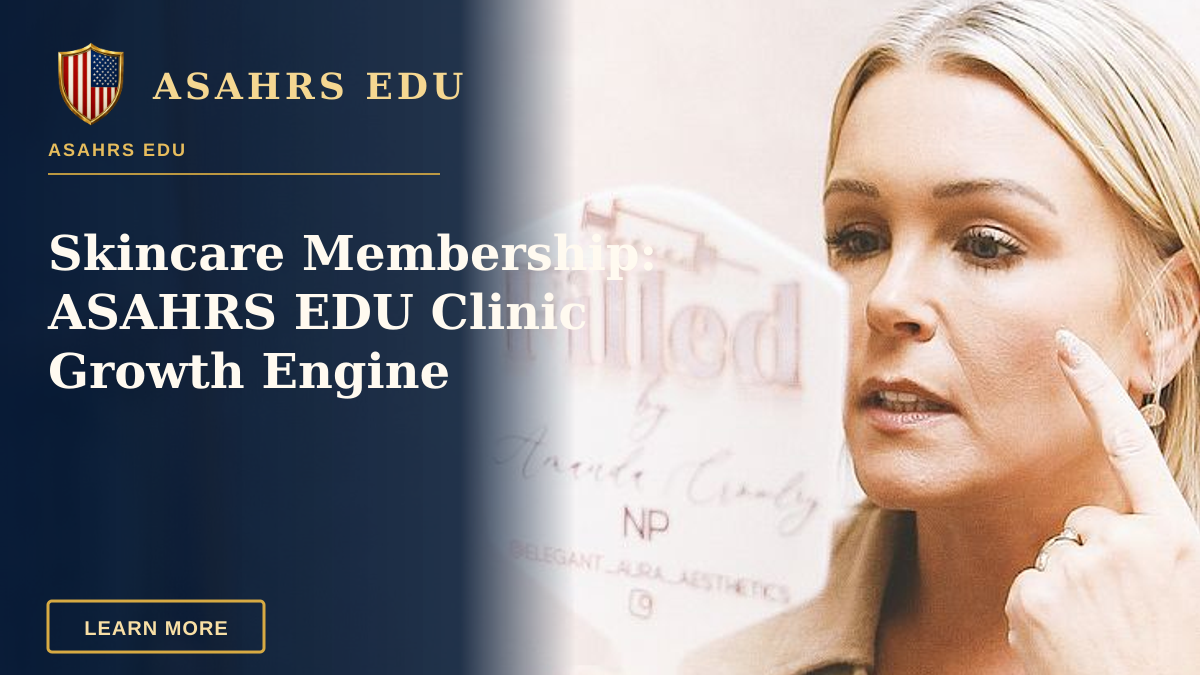 Skincare Membership: ASAHRS EDU Clinic Growth Engine — Woman in Brevard, NC, checks skincare results in a modern beauty clinic with a feminine aesthetic.