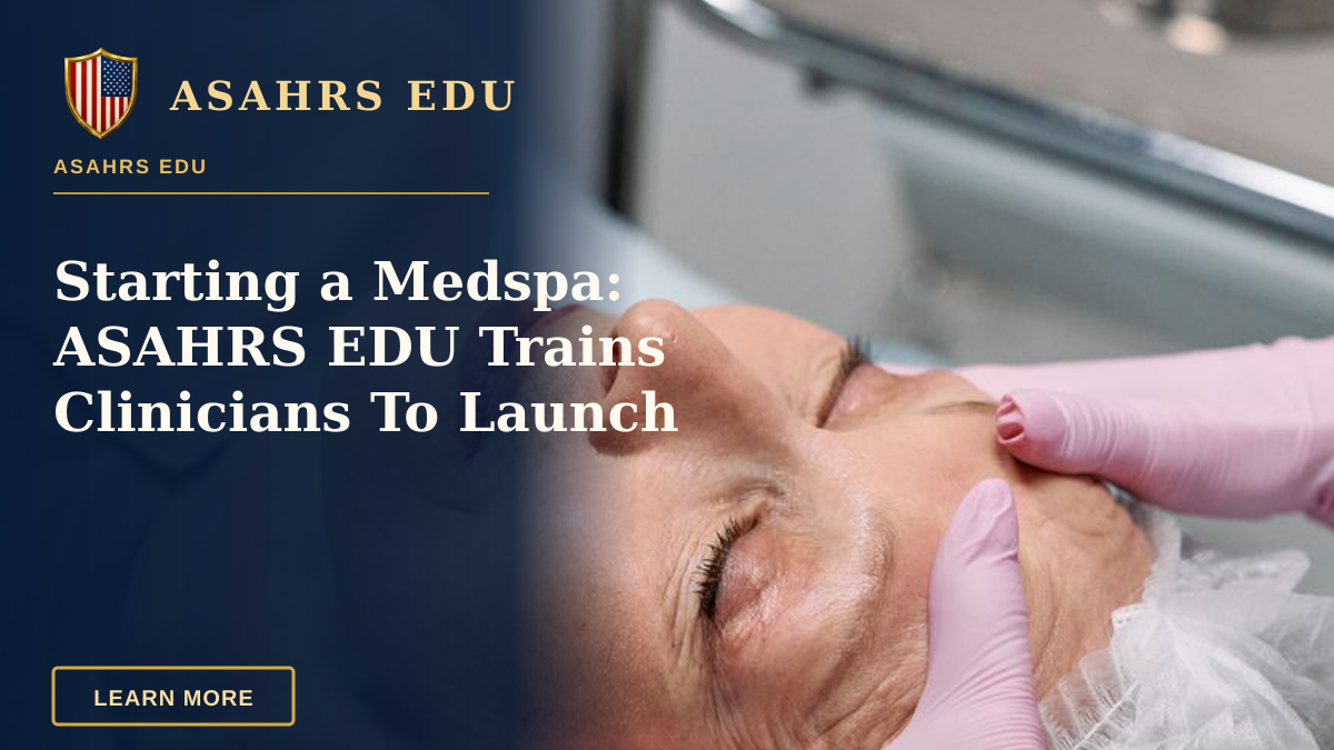 Starting a Medspa: ASAHRS EDU Trains Clinicians To Launch — Healthcare professional administering a facial treatment to a senior woman in a medical facility.