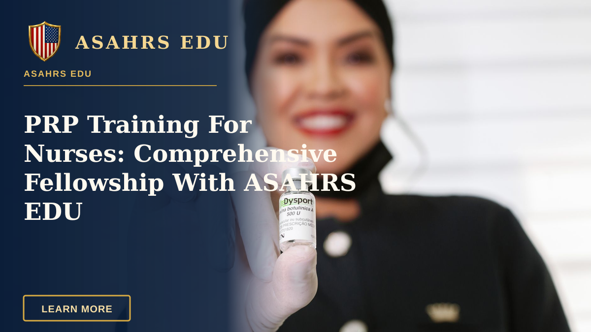 PRP Training For Nurses: Comprehensive Fellowship With ASAHRS EDU — A healthcare worker in gloves holding a Dysport vial, smiling indoors.