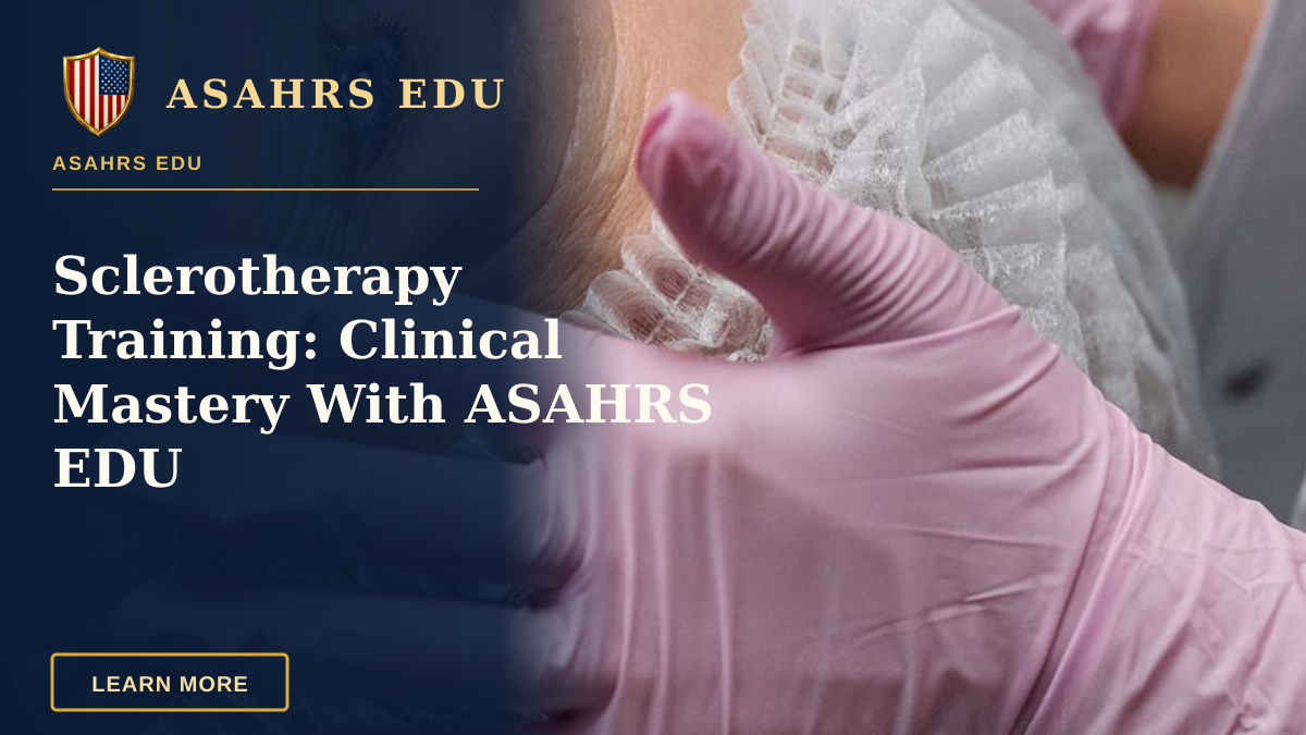 Sclerotherapy Training: Clinical Mastery With ASAHRS EDU — Close-up of a senior woman receiving a cosmetic injection in a clinical setting with gloves and a hairnet.