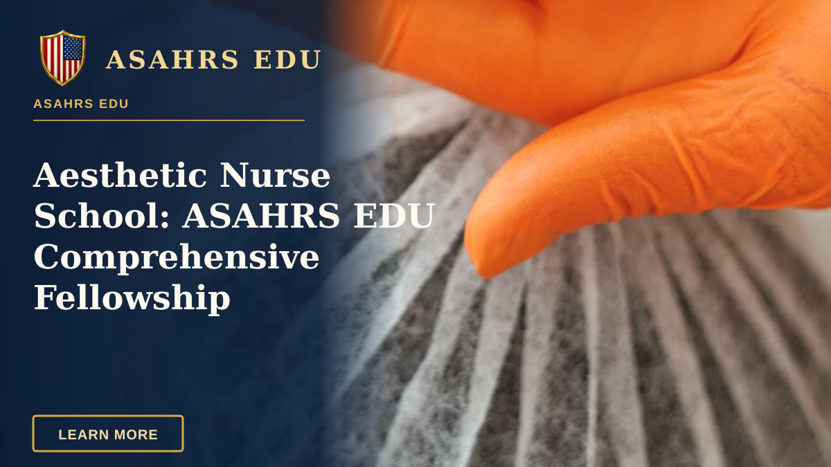 Aesthetic Nurse School: ASAHRS EDU Comprehensive Fellowship — Orange-gloved hands holding a small Dysport vial in a healthcare setting.
