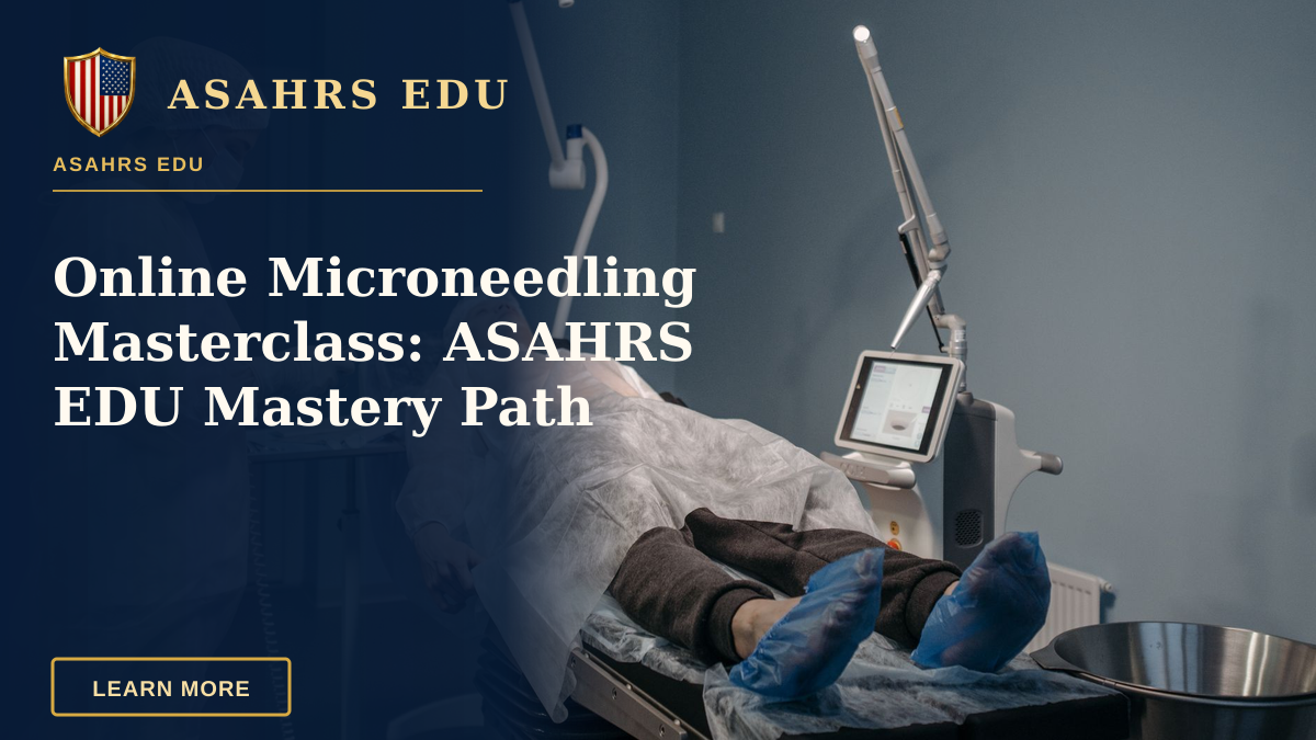Online Microneedling Masterclass: ASAHRS EDU Mastery Path — A healthcare professional performs a laser procedure on a female patient in a sterile operating room.