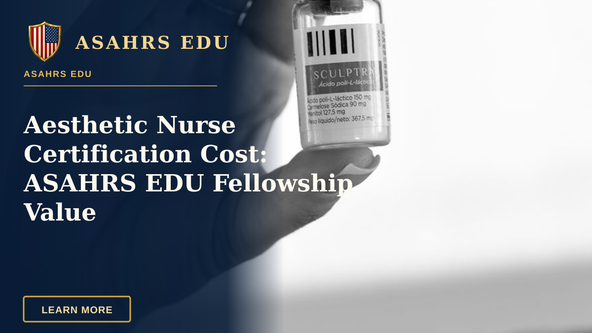 Aesthetic Nurse Certification Cost: ASAHRS EDU Fellowship Value — Close-up of a hand holding a cosmetic vial, black and white photo.