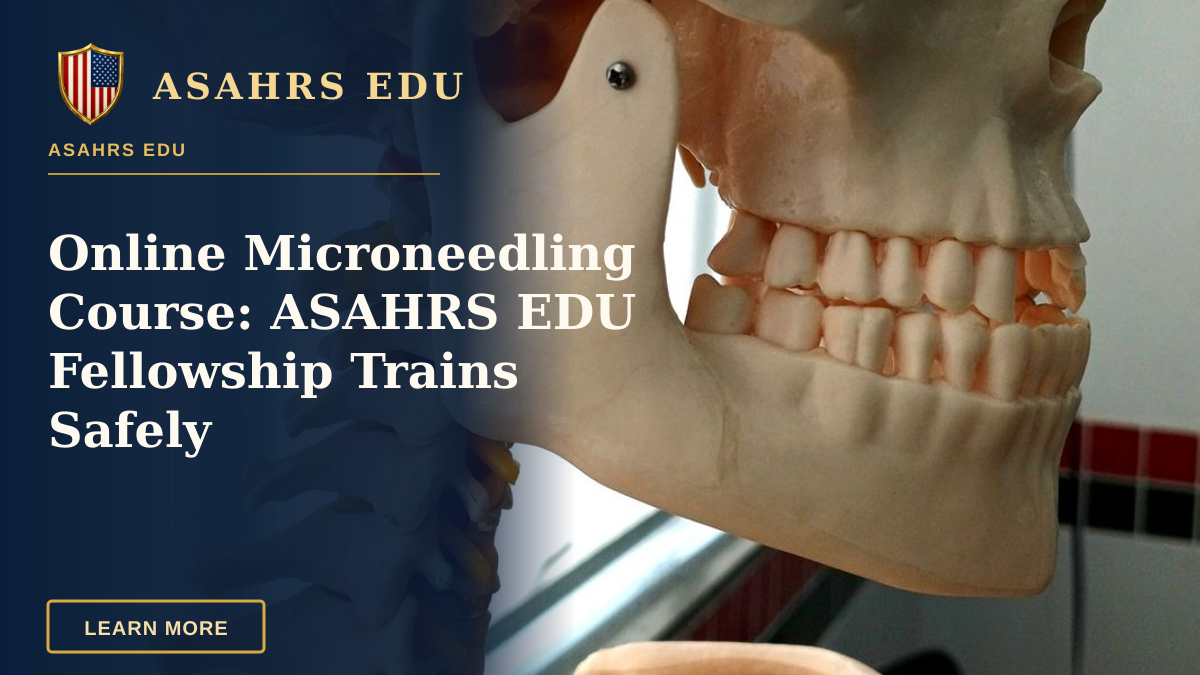 Online Microneedling Course: ASAHRS EDU Fellowship Trains Safely — Close-up of a plastic human skull model used for educational purposes in a classroom setting.
