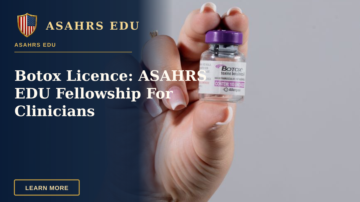 Botox Licence: ASAHRS EDU Fellowship For Clinicians — Close-up of a hand holding a Botox vial, ideal for healthcare stock images.