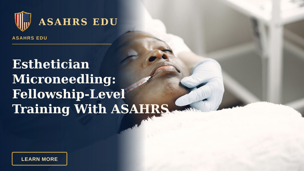 Esthetician Microneedling: Fellowship-Level Training With ASAHRS EDU — A beautician performs a delicate lip injection on a woman lying with eyes closed.