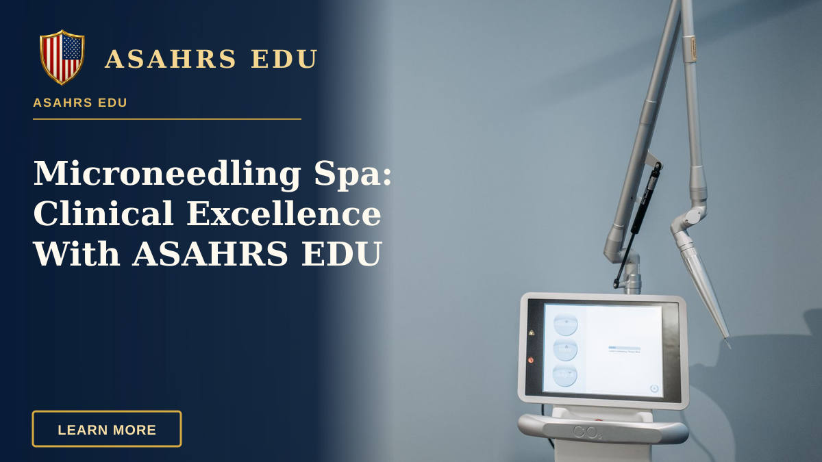 Microneedling Spa: Clinical Excellence With ASAHRS EDU — A high-tech medical device with a tablet screen in a clinical environment.