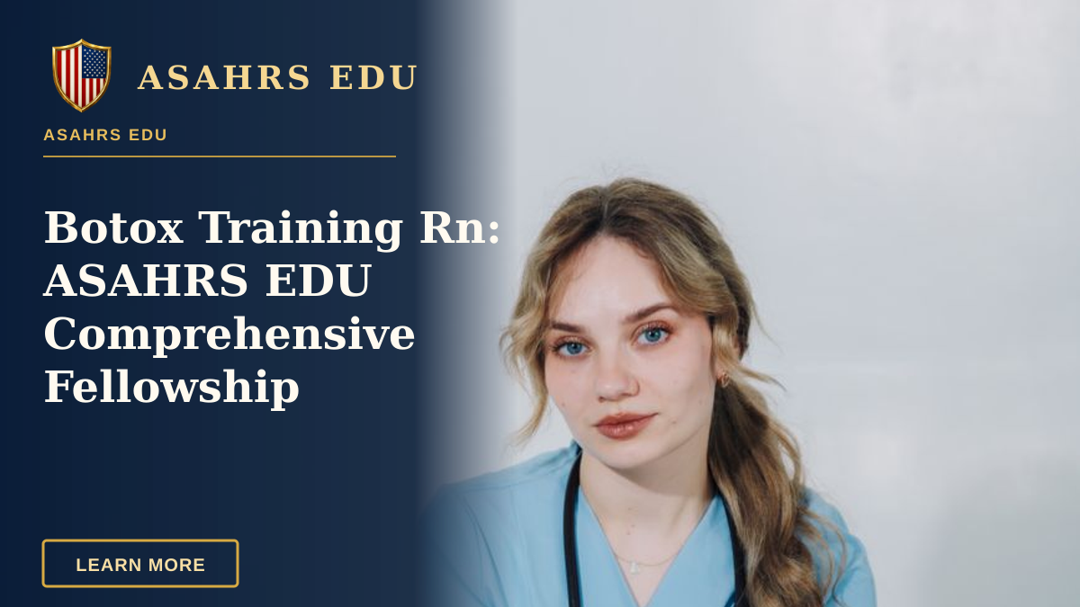 Botox Training Rn: ASAHRS EDU Comprehensive Fellowship — A young nurse in blue scrubs and stethoscope sitting on a chair indoors.