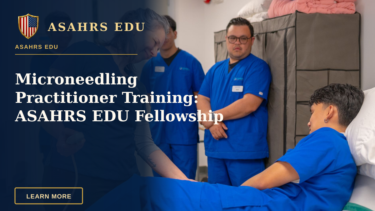 Microneedling Practitioner Training: ASAHRS EDU Fellowship — Healthcare professionals in a training session using medical equipment indoors.