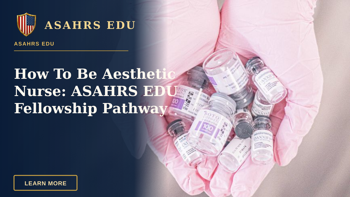 How To Be Aesthetic Nurse: ASAHRS EDU Fellowship Pathway — Close-up of hands in pink gloves holding cosmetic treatment vials, symbolizing modern aesthetics.