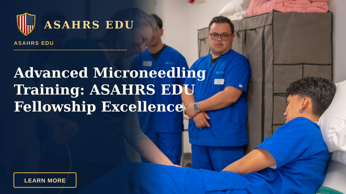 Advanced Microneedling Training: ASAHRS EDU Fellowship Excellence — Healthcare professionals in a training session using medical equipment indoors.