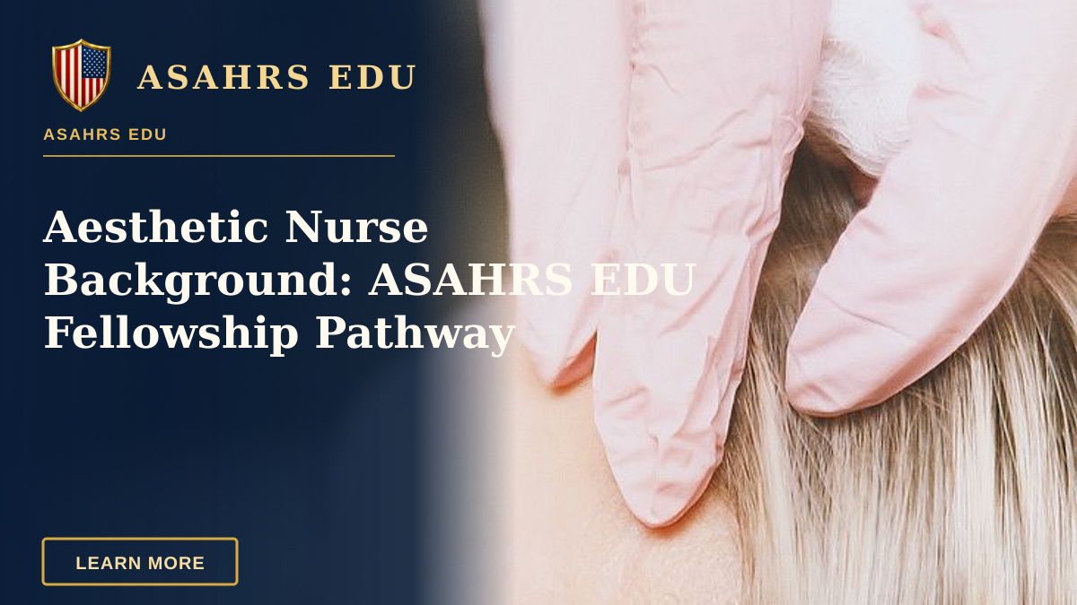 Aesthetic Nurse Background: ASAHRS EDU Fellowship Pathway — Close-up of a cosmetic injection procedure enhancing facial features in a clinic setting.