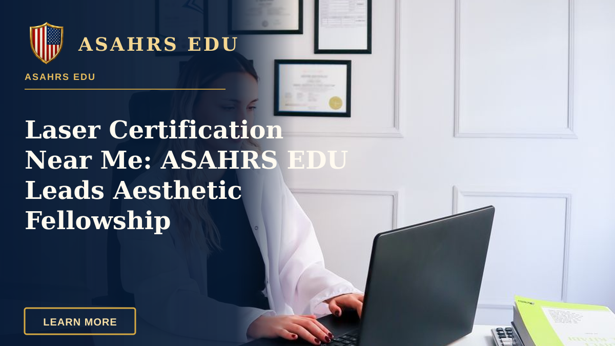 Laser Certification Near Me: ASAHRS EDU Leads Aesthetic Fellowship — Nutritionist working at desk with laptop and healthy fruits in office setting.