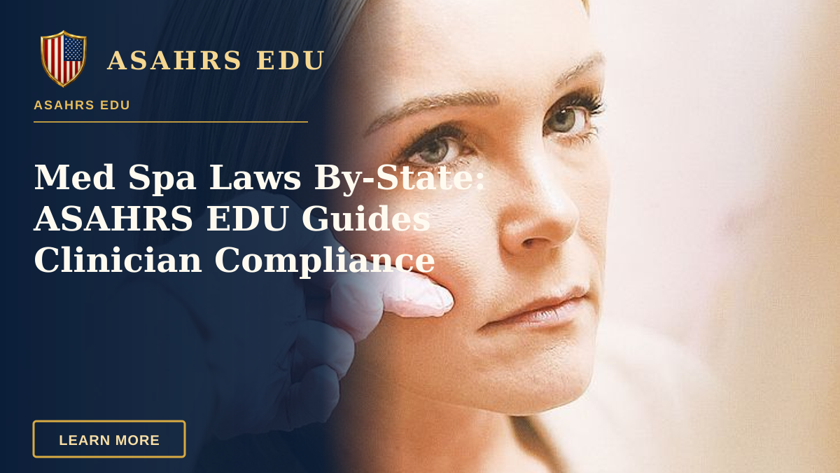 Med Spa Laws By-State: ASAHRS EDU Guides Clinician Compliance — Close-up of a woman receiving a cosmetic injection at a modern beauty clinic.