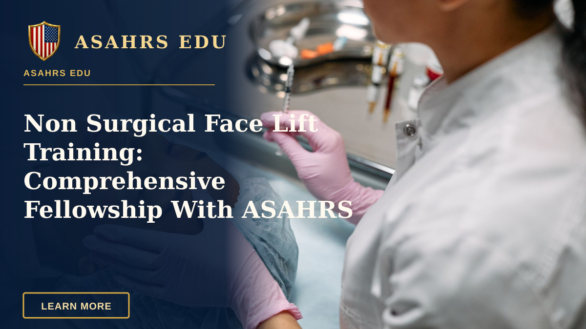 Non Surgical Face Lift Training: Comprehensive Fellowship With ASAHRS EDU — Professional administering skincare treatment with syringe indoors.