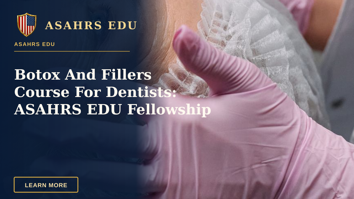 Botox And Fillers Course For Dentists: ASAHRS EDU Fellowship — Close-up of a senior woman receiving a cosmetic injection in a clinical setting with gloves and a hairnet.