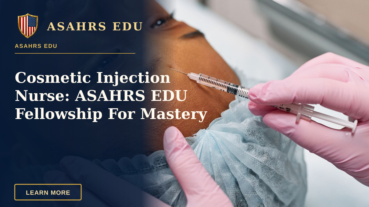 Cosmetic Injection Nurse: ASAHRS EDU Fellowship For Mastery — Close-up of a woman receiving a cosmetic injection on her forehead in a clinical setting.