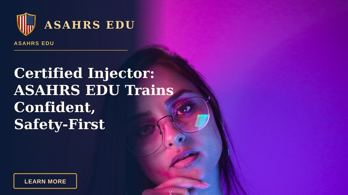 Certified Injector: ASAHRS EDU Trains Confident, Safety‑First Clinicians — Stylish woman in neon lighting, wearing glasses and denim, posing confidently.