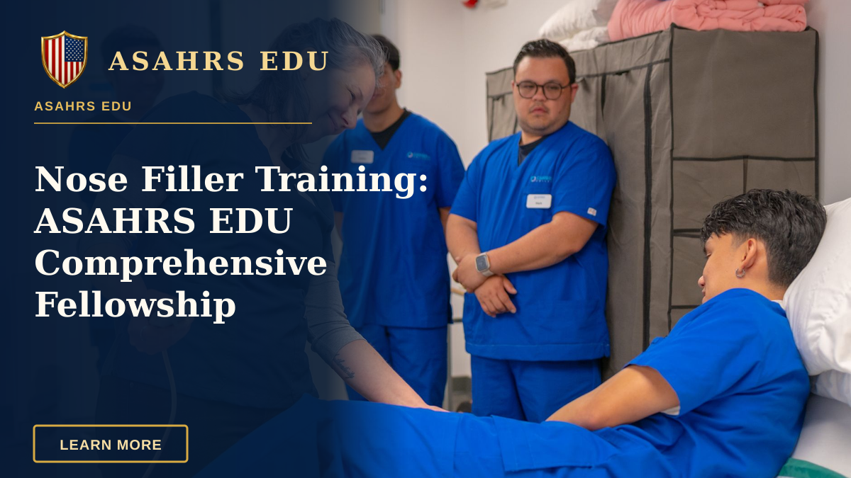 Nose Filler Training: ASAHRS EDU Comprehensive Fellowship — Healthcare professionals in a training session using medical equipment indoors.