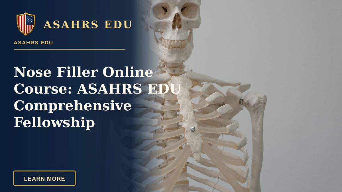 Nose Filler Online Course: ASAHRS EDU Comprehensive Fellowship — Close-up of a human skeleton model used for educational purposes in science and anatomy classes.