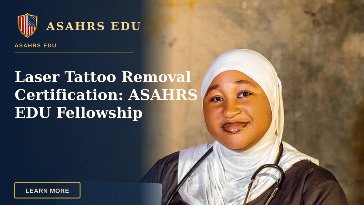 Laser Tattoo Removal Certification: ASAHRS EDU Fellowship — Smiling healthcare worker with certificate, symbolizing achievement and dedication.